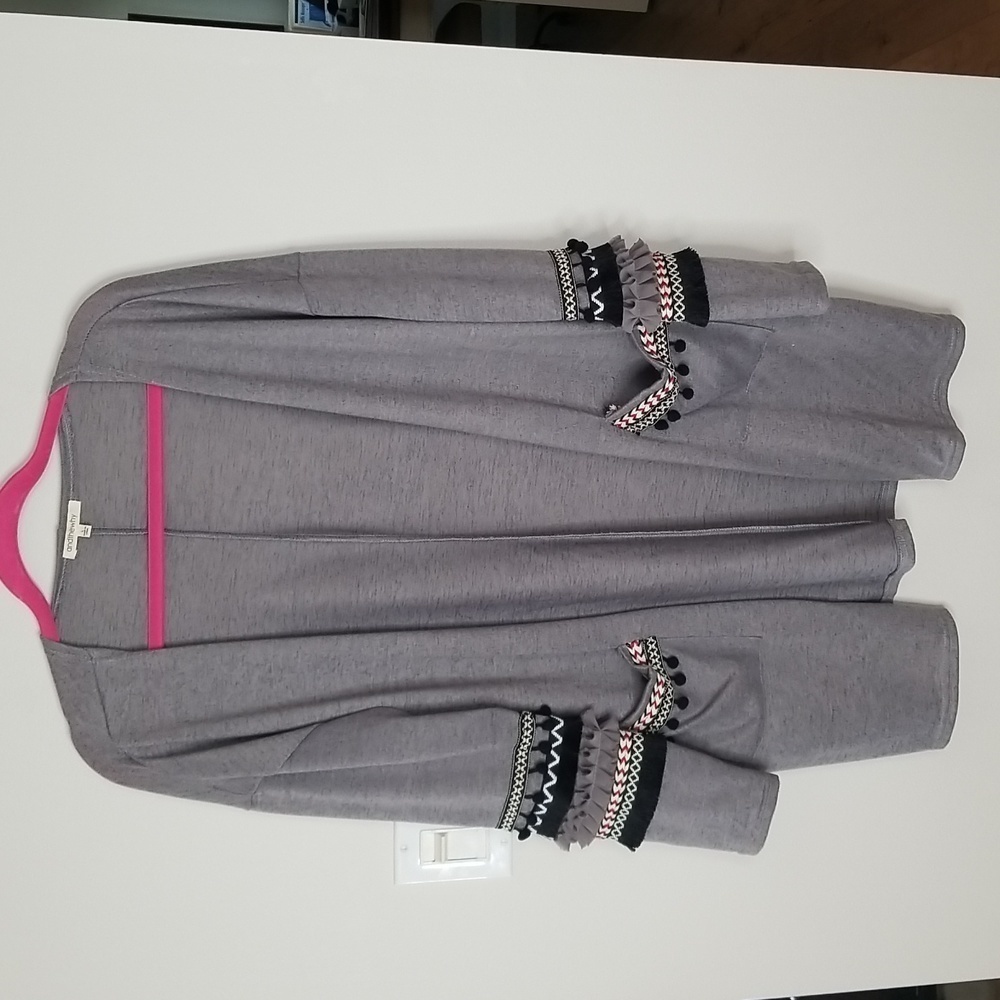 And the why Women's Open front casual sweater with decorative accents